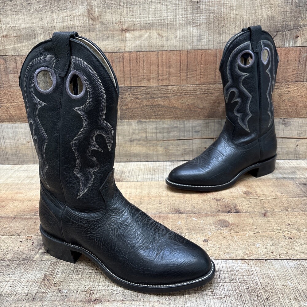 Boulet Rodeo Collection Men’s Black Leather Pull On Cowboy Boots Size 9.5 C
